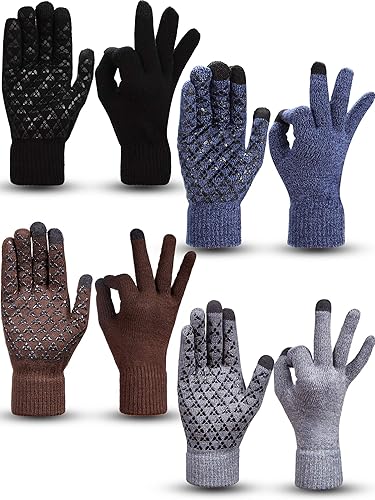 SATINIOR 4 pares de guantes de invierno para pantalla táctil, guantes cálidos para mensajes de texto, guantes elásticos antideslizantes para adultos