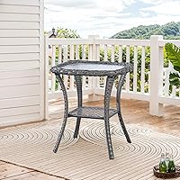 Vista 14 de Belord Mesa de centro para exteriores con parte superior de vidrio templado, mesa rectangular de mimbre gris claro, mesa de centro de ratán tejida a