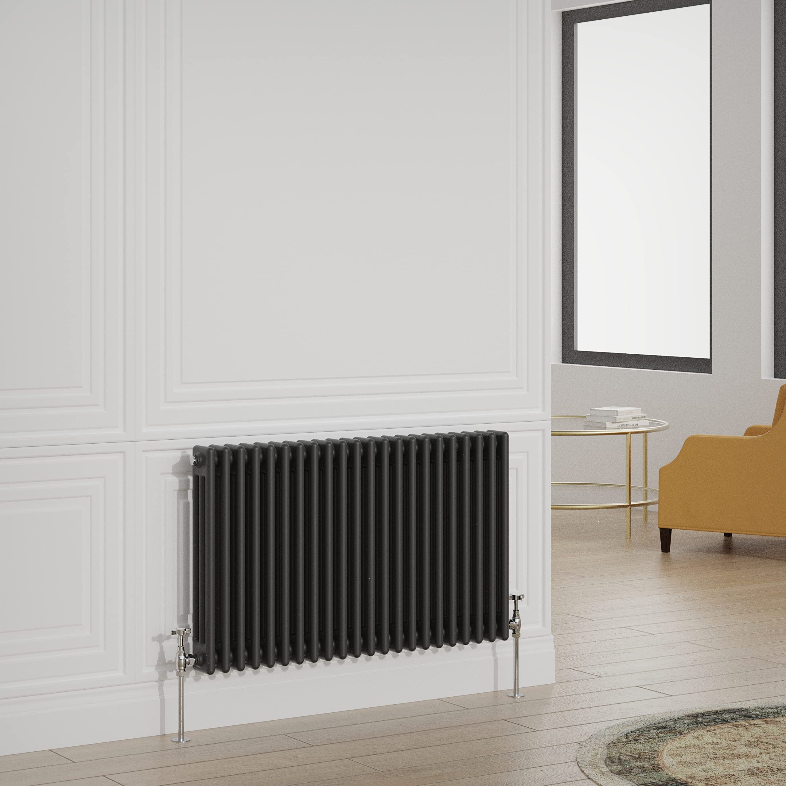 Warmehaus Black Traditional Radiator Triple Column Horizontal Cast Iron Style Central Heating Radiator - 600X1010mm