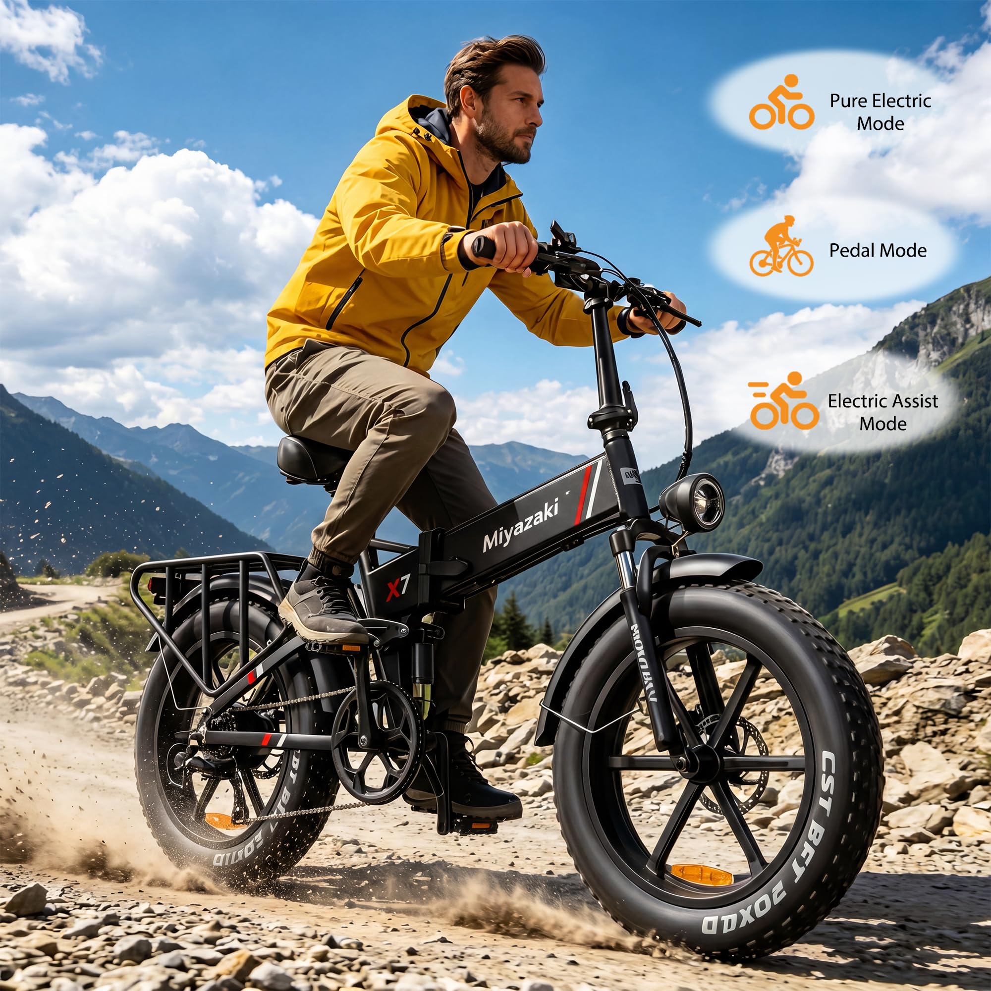 Miyazaki Bicicletta Elettrica Pieghevole per Adulti, Telaio in Alluminio Aerospaziale, Motore Brushless, Ebike Pieghevole con Batteria Removibile da 48V 14Ah, Pneumatici Fat da 20"x4.0"