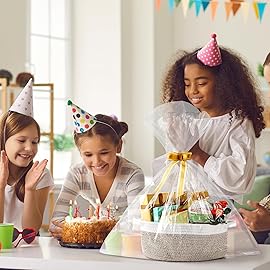 2 Pack Small Woven Basket with Gift Bags and Ribbons, Empty Decorative Gift Chest Box, Cute Baby Gift Basket for Nursery, Cotton Rope Room Shelf Storage Basket with Handles, All 12x 8x 5,Brown