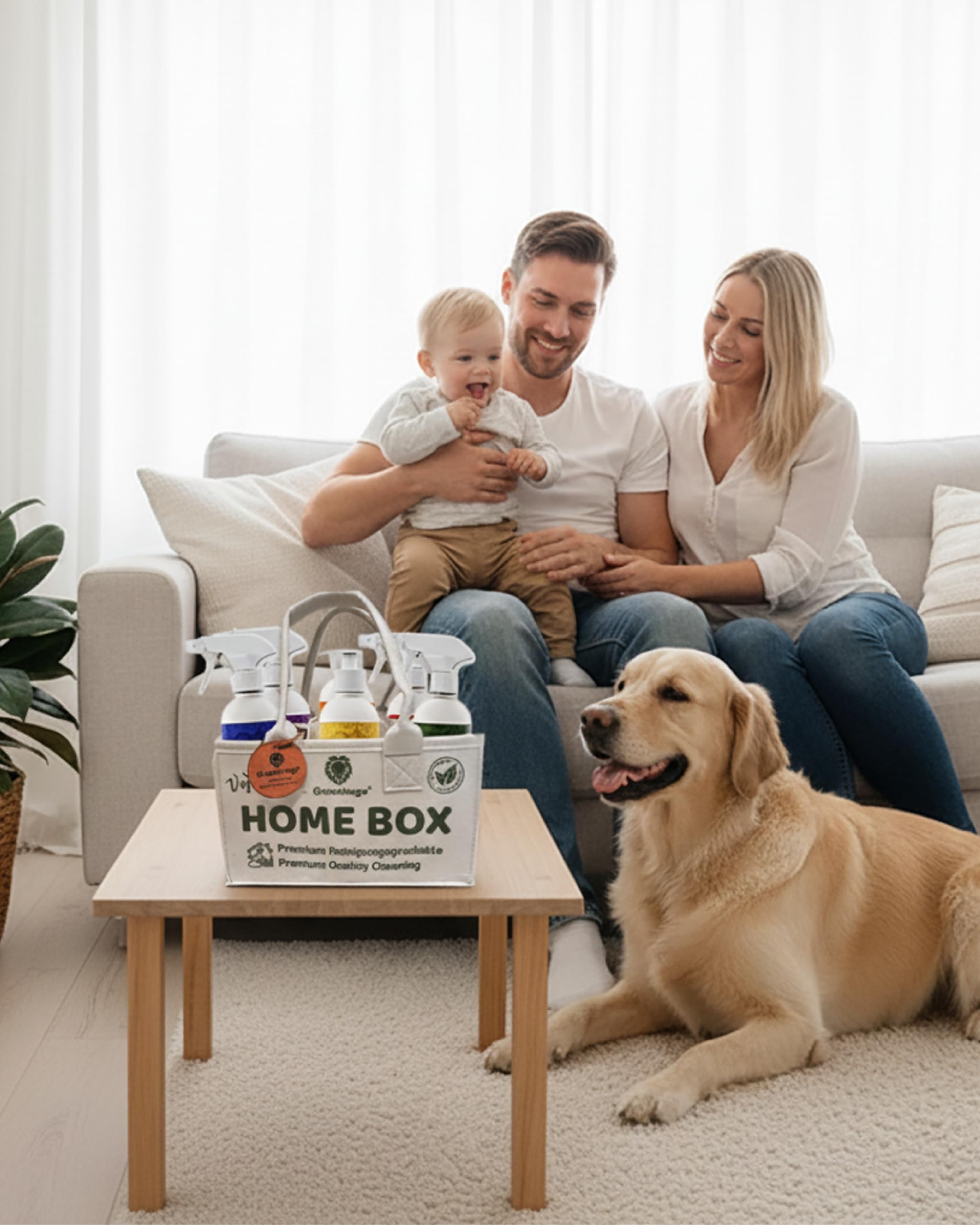 Home Box – Juego de limpieza premium, 6 piezas, ecológico y vegano, uso general, detergente, limpiador de baño y inodoro, limpiador de cristales, limpiador de suelos, aceite perfumado para