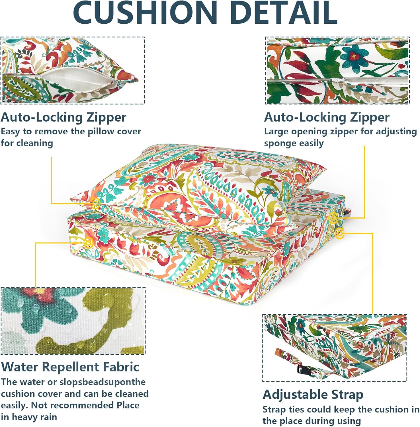 DYTXIII Outdoor Deep Seat Cushion Set, Water Repellent 24"x24" Patio Thick Cushions Replacement with Seat & Back Pillow for Patio Sofa, Wicker Chair, Couch - Pretty Paisley