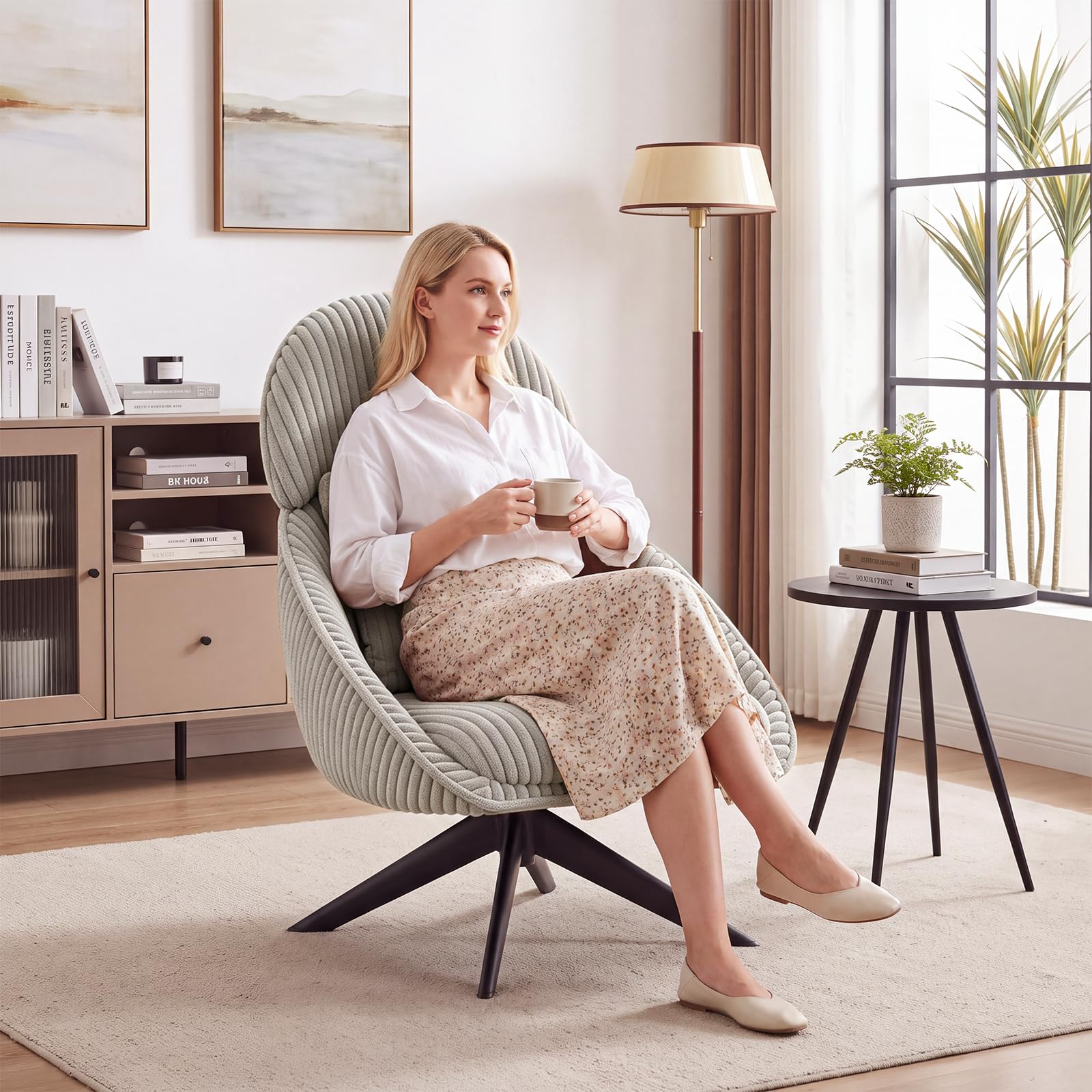 Loungesessel Sessel Wohnzimmer 360°Drehbar, Ohrensessel Armlehnstuhl Polsterstuhl mit dickem Abnehmbares Wurfkissen, Relaxsessel Lesesessel für Wohnzimmer Schlafzimmer Büro
