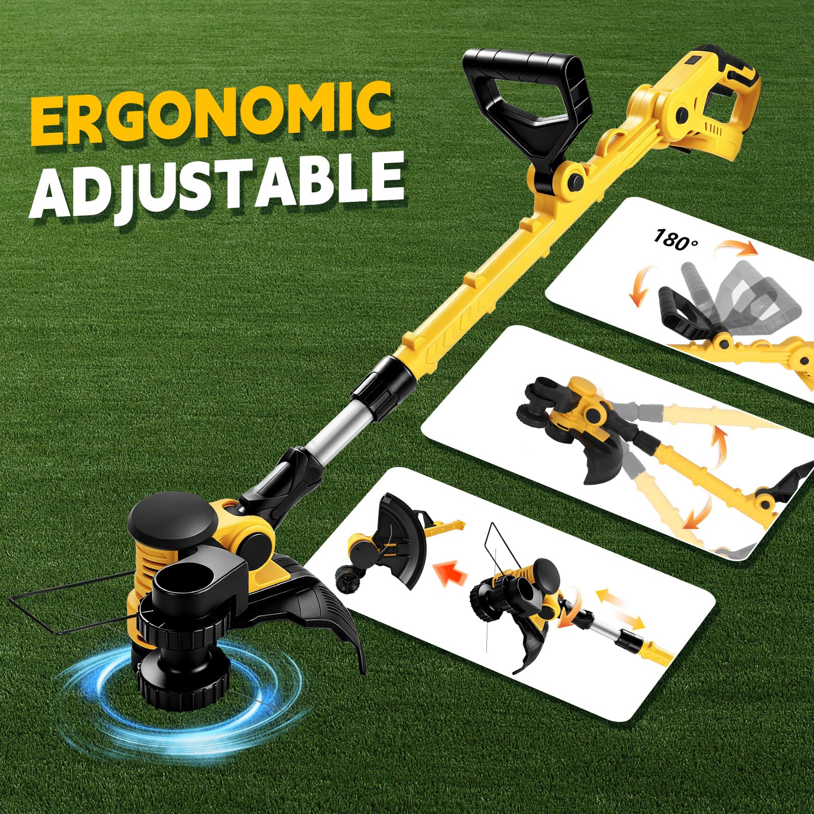 Bezprzewodowa podkaszarka do trawy kompatybilna z Dewalt 18V 20V (bez baterii), średnica cięcia 30 cm, akumulatorowa podkaszarka strunowa z podajnikiem żyłki, 6 szpul w zestawie, 2 w 1 kosiarka do