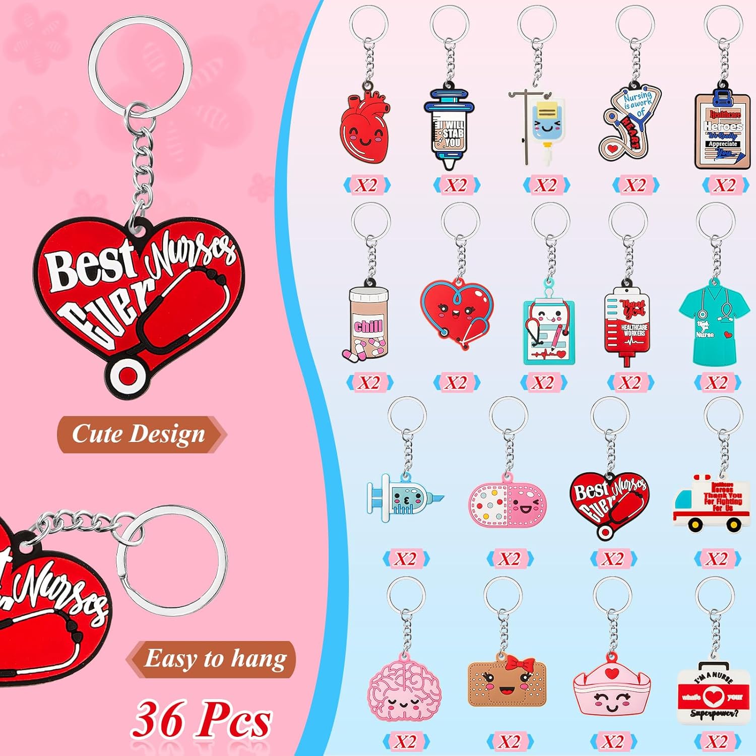 Henoyso 36 Pcs Nurse Keychain Gifts for Women Nursing Appreciation Gift Bulk for Nurse Day Medical Party Favors (Lovely Style) - Image 3