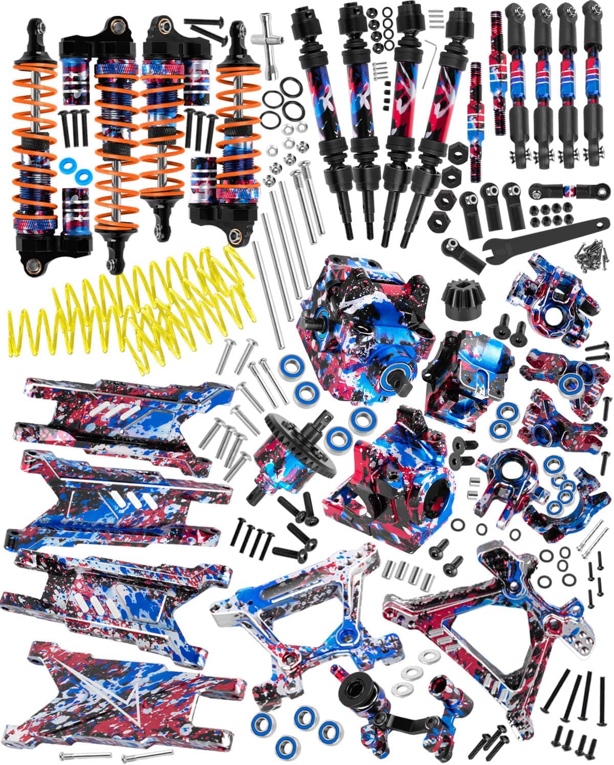 RC Upgrades Part for 1/10 Rustler/Slash/Stampede 4x4 4WD VXL,Arm/Shocks/gearbox/37T Diff Gear/Caster Block,Steering Blocks/Stub Axle Carriers/Drive Shaft/Shock Tower/Links,Colorful