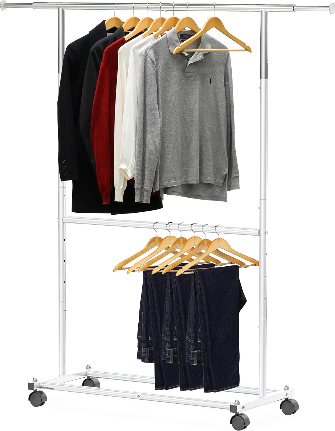 Simple Houseware Double Rod Garment Rack, Silver
