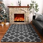 HOMORE Geometric Shag Rug for Bedroom, 5'x7' Rugs for Living Room, Soft Trellis Area Rug for Kids Nursery Dorm, Memory Foam Bedside Rug Indoor Floor Carpet, Gray/White