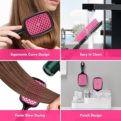 Miniatura 5 de Paquete de 4 cepillos de cabello desenredante ventilados  Cepillo desenredante con cerdas suaves para desenredado sin esfuerzo  Ideal para cabello