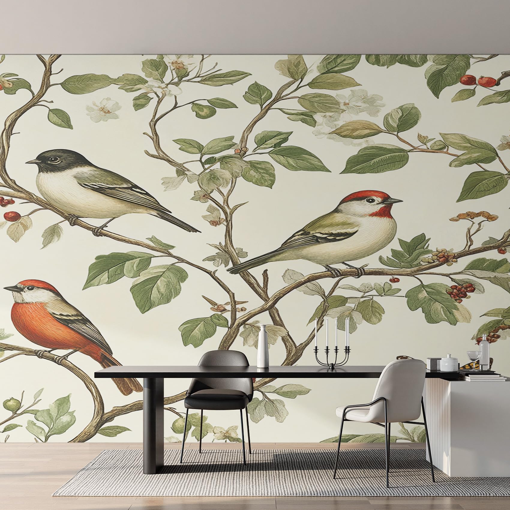 Papier peint oiseau panoramique intissé 250x175 cm pour salon et chambre