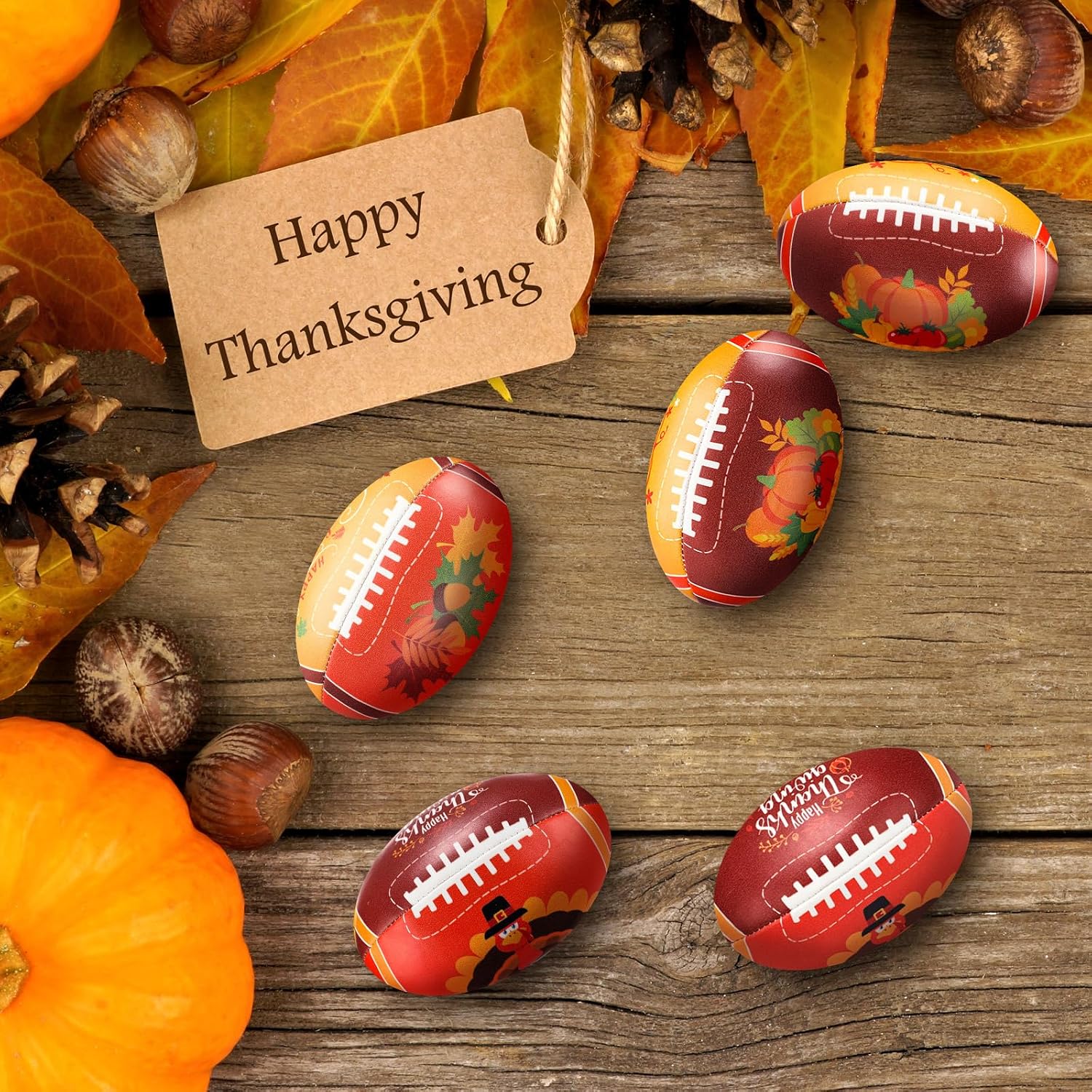Arrowbash 24 Pcs Mini Thanksgiving Stress Footballs Bulk Fall Party Favors | 3.4 Inch Autumn Themed Squeeze Foam Balls for Office Stress Relief, Home Decor, Outdoor Games, Small Sports Toys