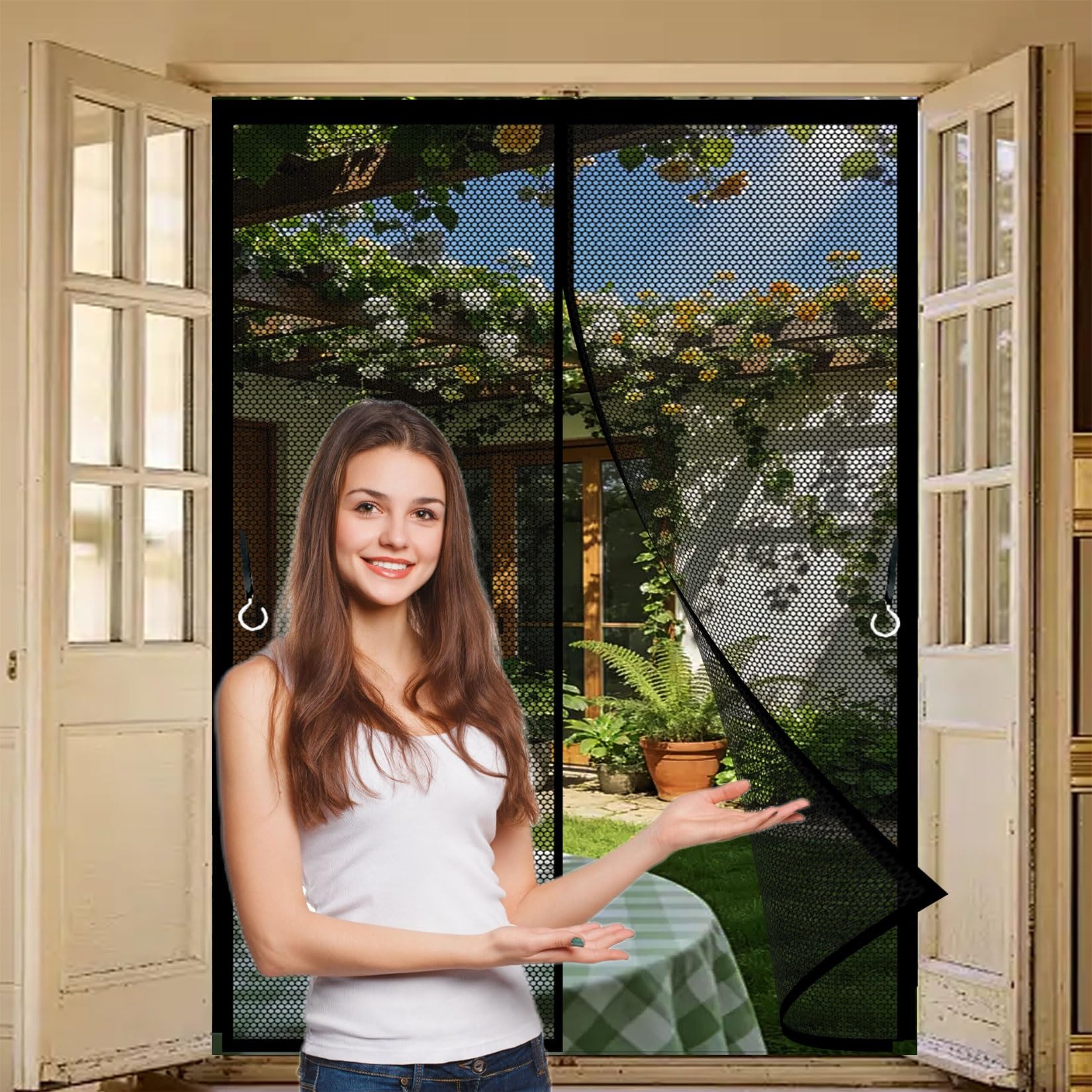 Liujyuan Black Magnetic Fly Screen Door 79 X 176 Cm Powerful Magnets, Self-Sealing, Polyester Fly Screens For Doors No Drill Installation, Keep Bugs Out For Keeping Out Flies,