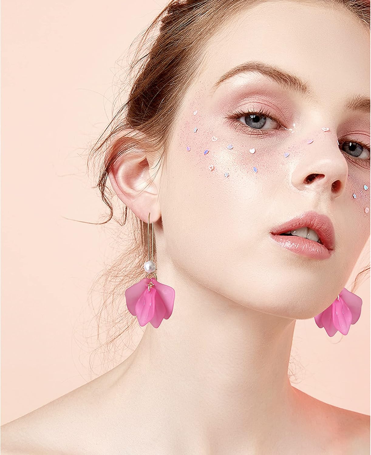 Boho Rose Petal Dangle Resin Earrings - Long Bohemian Drop Acrylic Tiered Flower Earrings - Statement Exaggerated Floral Tassel Earrings for Women - Image 5