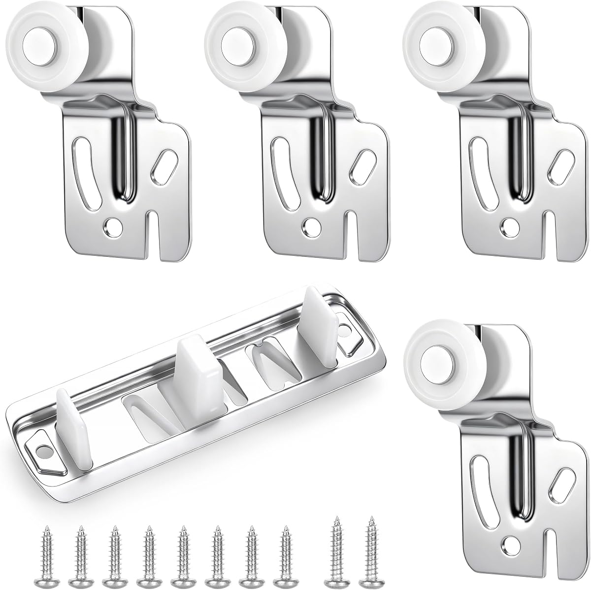 5-Piece Sliding Closet Door Roller Replacement Kit, Top-Hung Sliding Door Roller Set, Quiet Glide Closet Door Hardware Kit with Slide Track for 3/4" to 1-3/8" Door Thickness