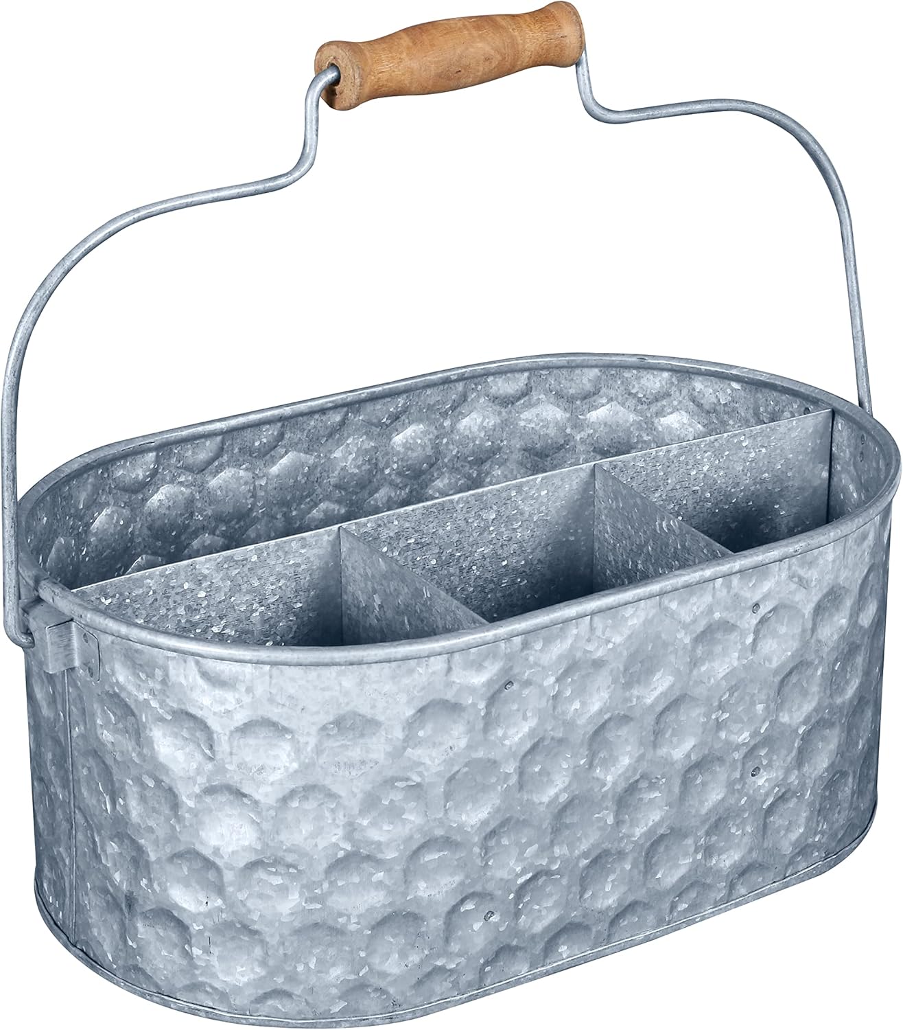Bedding Craft Galvanized Utensil Caddy – Metal Holder for Kitchen, Picnic & Parties, Rustic Organizer for Silverware, Flatware & Cutlery, Farmhouse Tabletop Caddy Natural Hammered