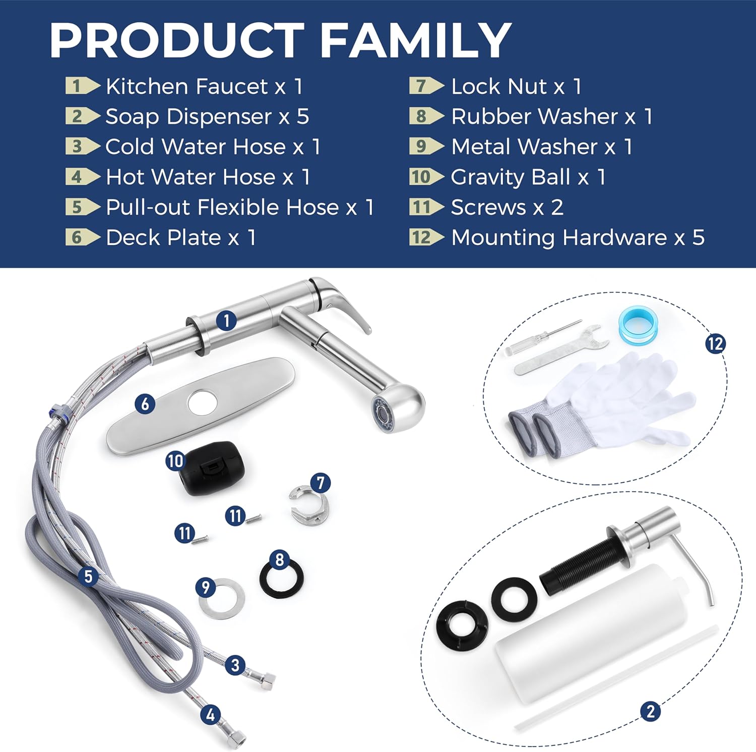 Herogo Kitchen Sink Faucet with Pull Down Sprayer, Small Single Handle Low-Arc Brushed Nickel Stainless Steel Kitchen Faucet, 1-3 Hole with Pop Up Drain, Deck Plate and Supply for RV Outdoor Farmhouse - Image 8