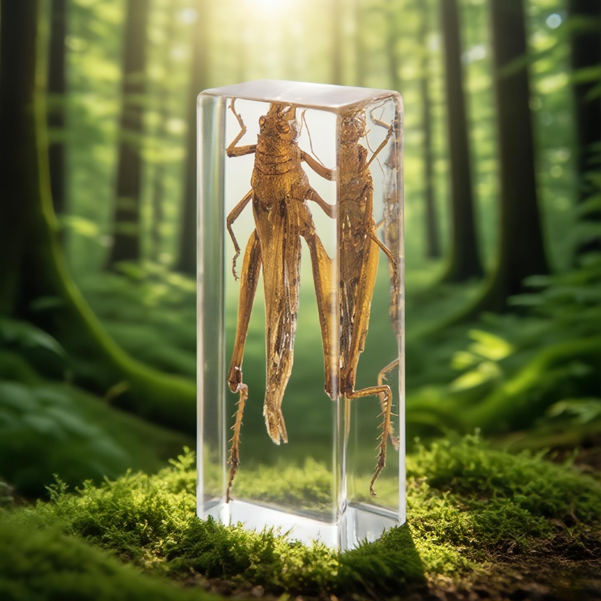 Criquet en résine transparente – Véritable spécimen d'insecte pour projets scientifiques, exposition de curiosités ou presse-papier unique
