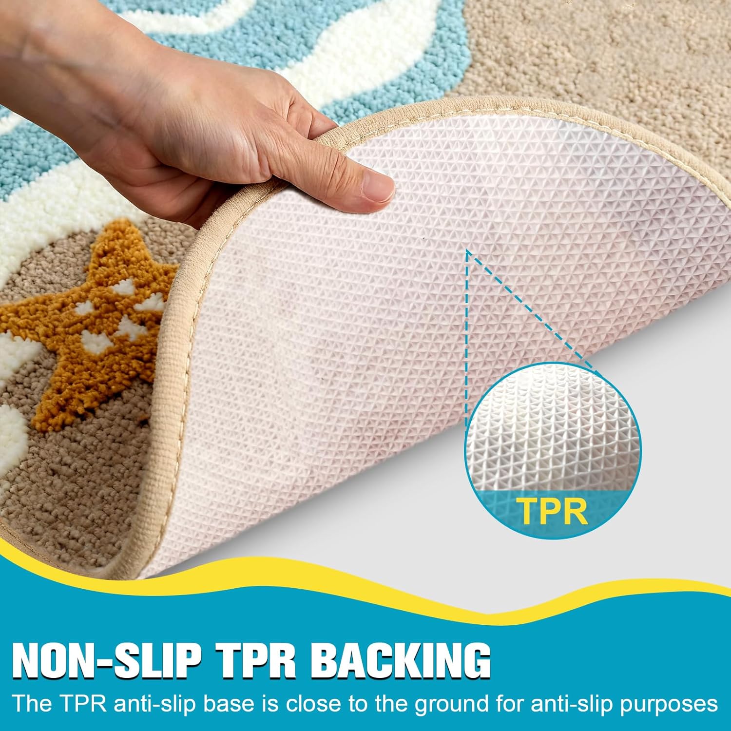 Beach Theme Non-Slip Washable Bath Rug | Soft Adorable Ocean Decor for Bathroom, Living Room, Bedroom & Gifts 24"*48"