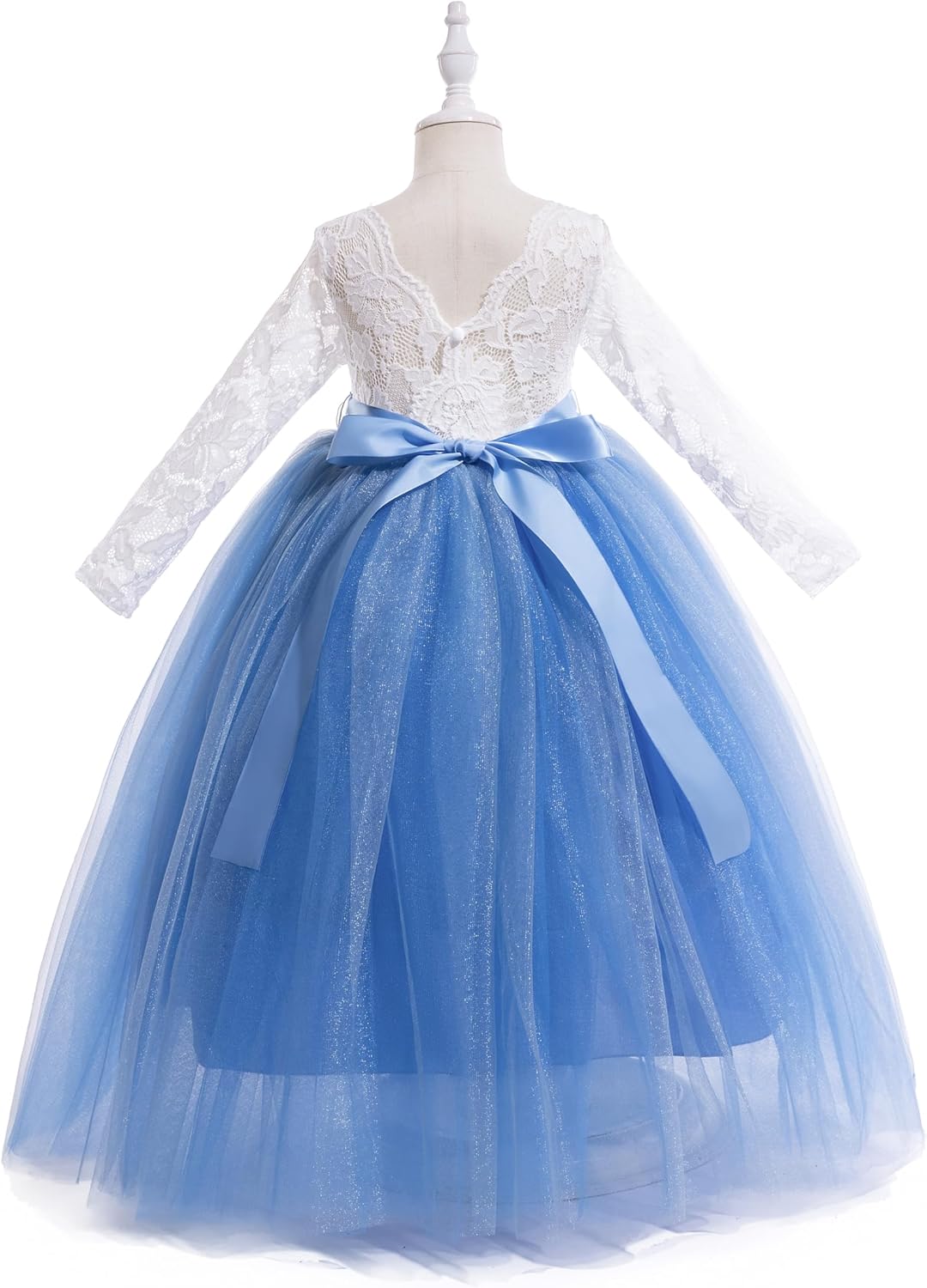 Glamulice Lace Sleeve Flower Girl Dress A-Line Straight Tutu Tulle Backless Princess Puffy Dresses Party Pageant Gown