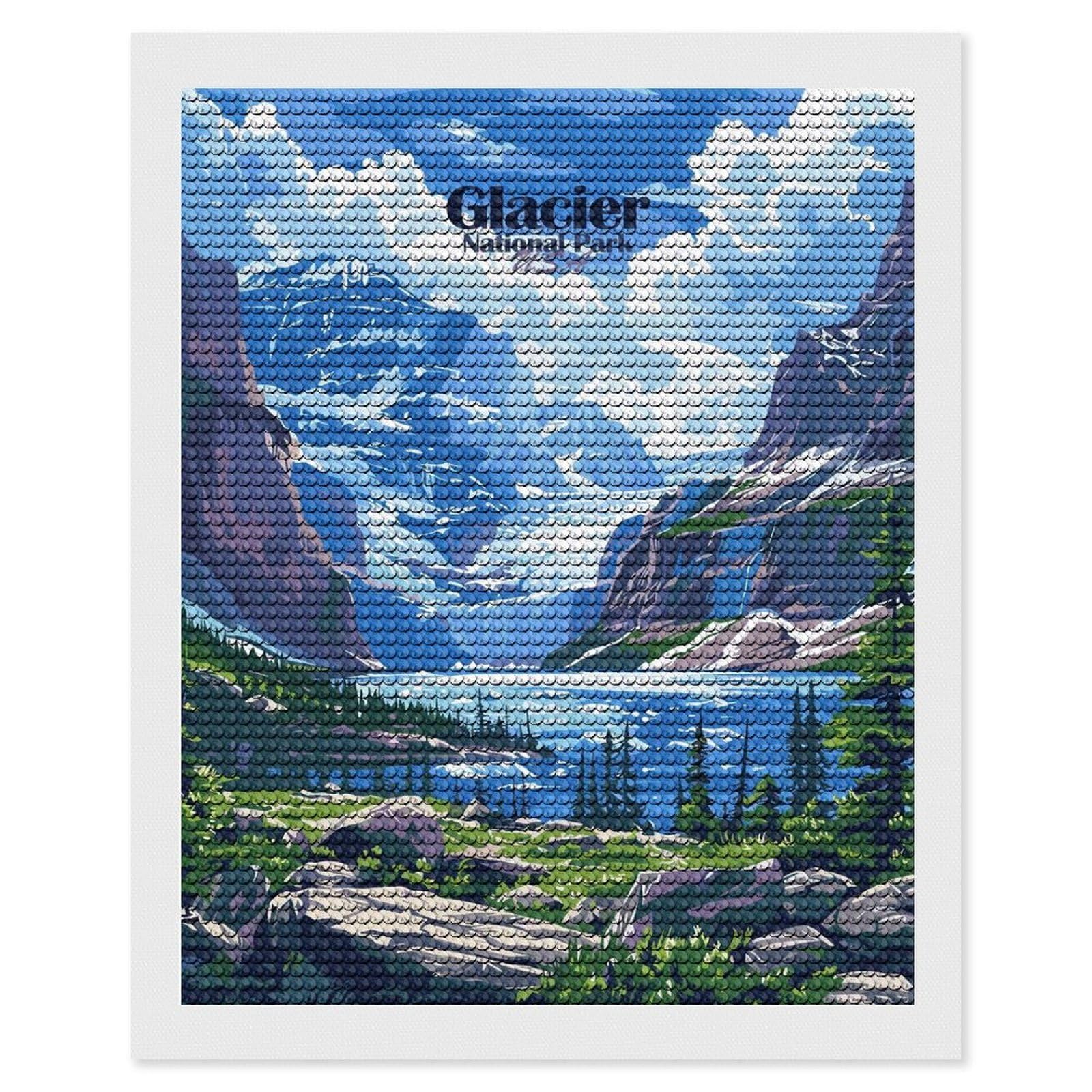 Junmoney Glacier National Park USA Landscape Art Diamond Art Canvas 16"x20", for Adults, Good for Quiet Evenings, Bedroom Decor, Festive Craft Gift, Easy to Enjoy