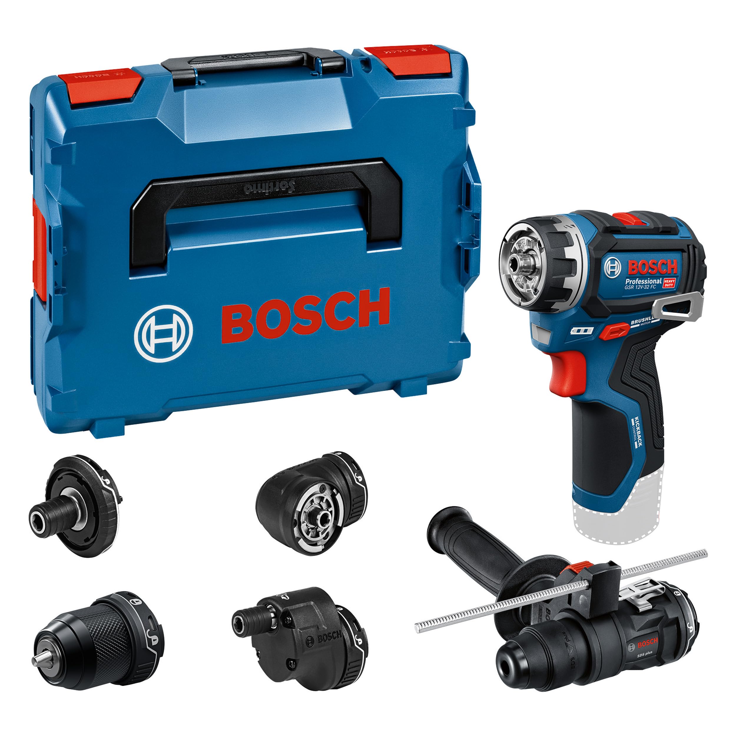 Bosch PRO 18V System Atornillador a batería GSR12V-32FC (incl. GFA 12-M, GFA 12-X, GFA 12-E, GFA 12-W, GFA 12-H, empuñadura auxiliar, medidor de profundidad, L-BOXX)