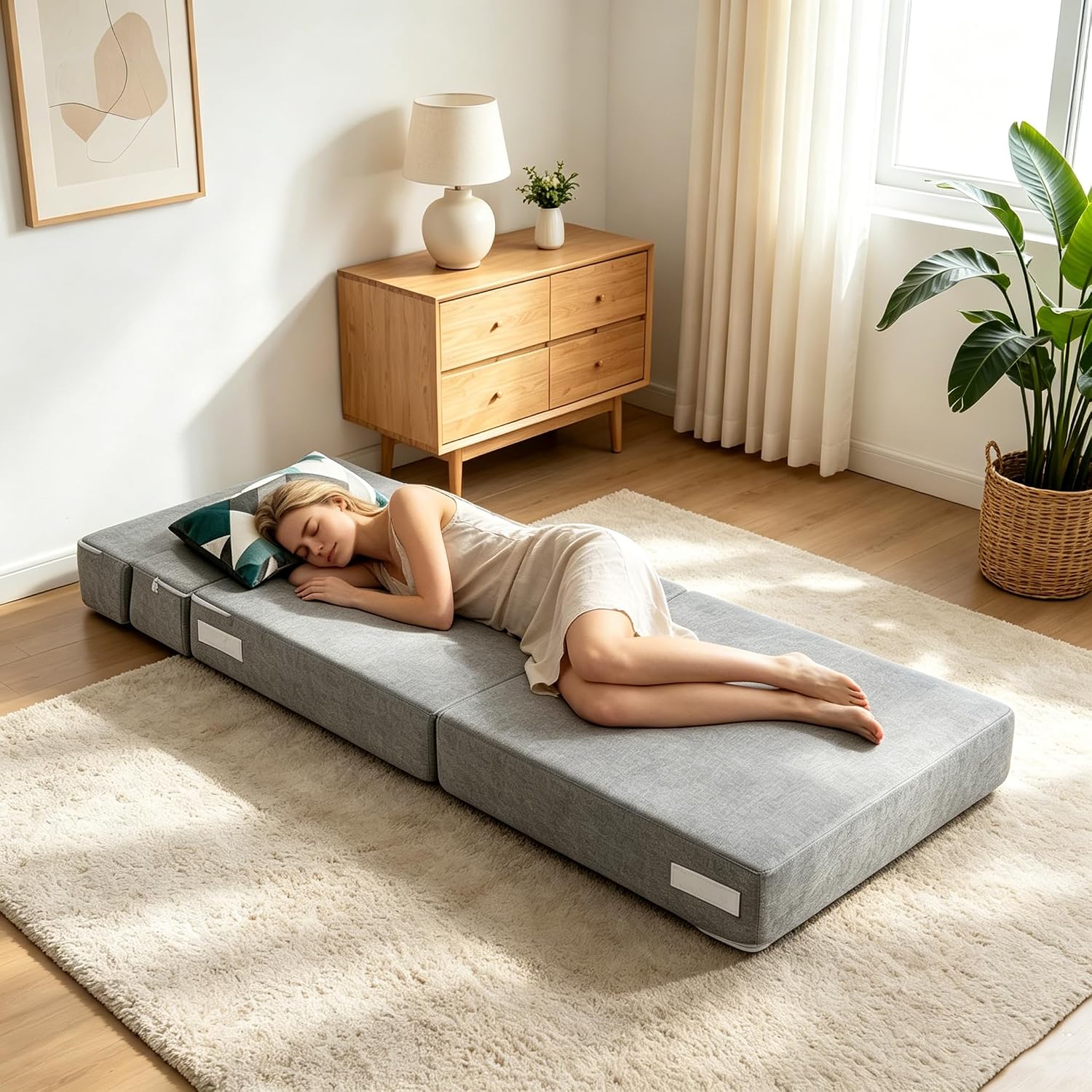 ANONER Folding Sofa Bed Couch Memory Foam Fold Out Chair Bed with Pillow image 5