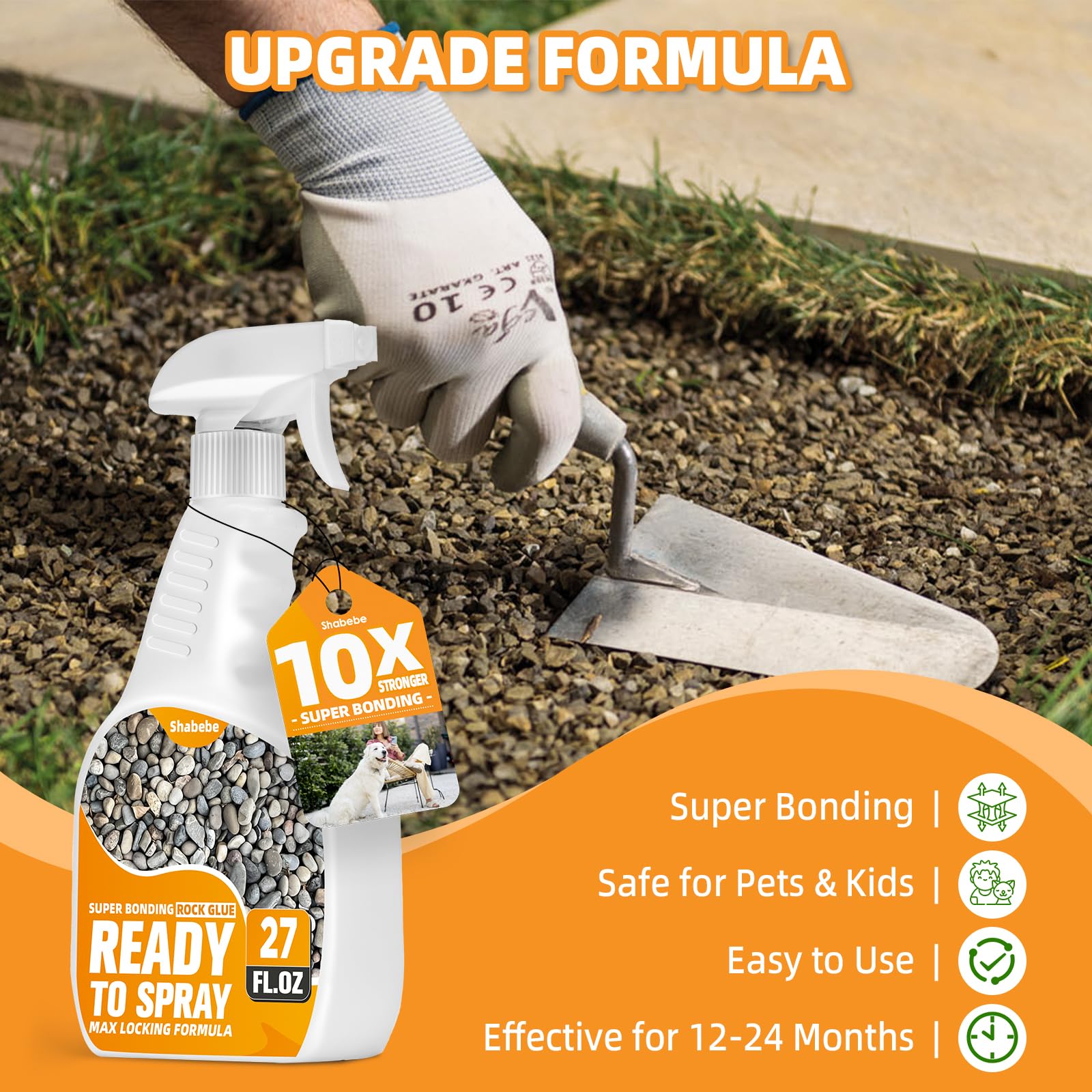 Shabebe Rock Glue for Landscaping with Sprayer 22oz, Ready-to-Use Mulch & Gravel Binder, Fast-Dry No Dilution, Weather-Resistant Spray Rock Glue for Garden Beds, Pea Gravel & Small Stone — view 3