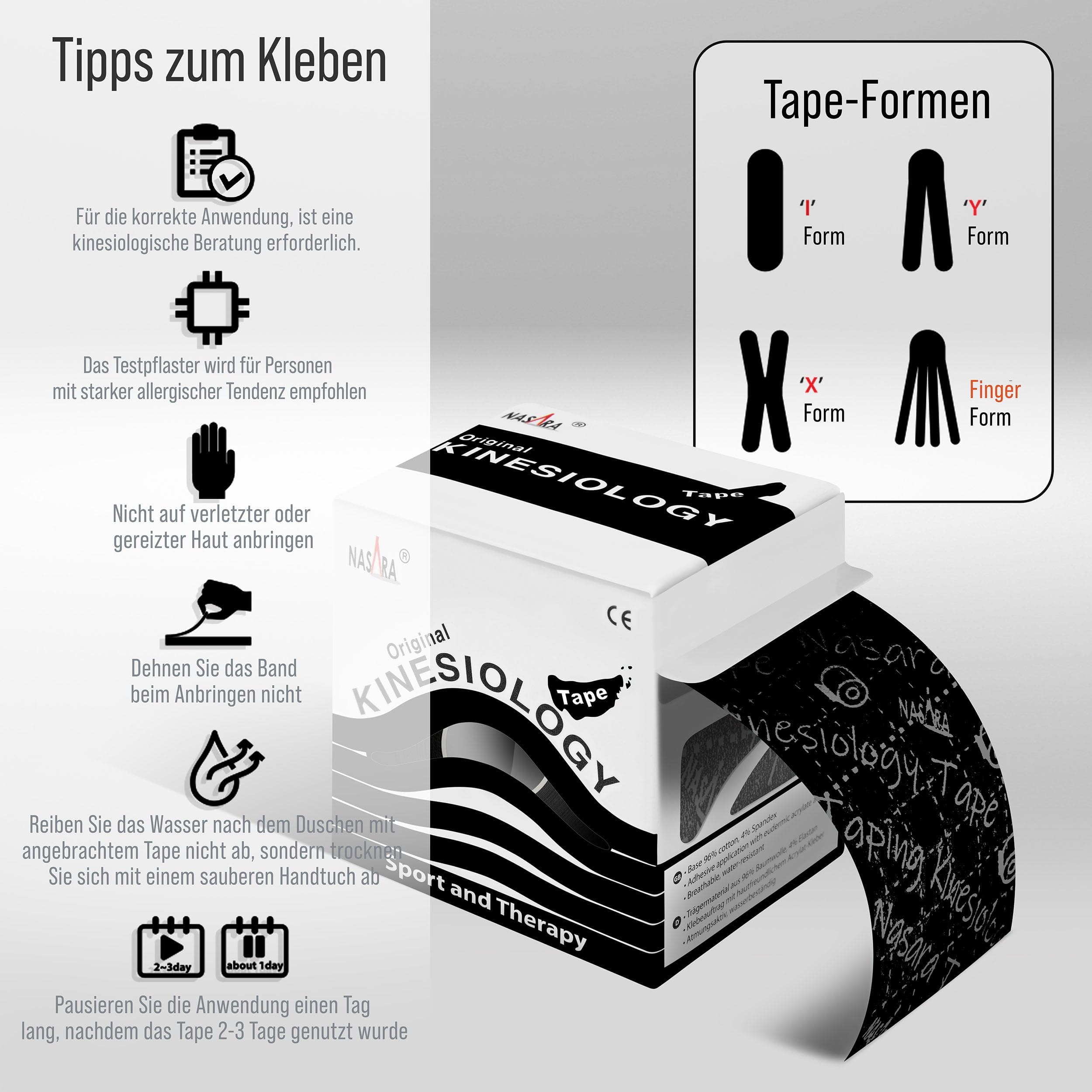 10x NASARA Kinesiologie Tape kinesiologische Tapes + BEXFIELD titaniumbeschichtete Spezial-Tape-Schere 10 Farben im Set 5m x 5cm | Set mit 10 Farben und titaniumbeschichteter Spezialschere, ideal für Sport, Therapie und Kinesiologie-Anwendungen