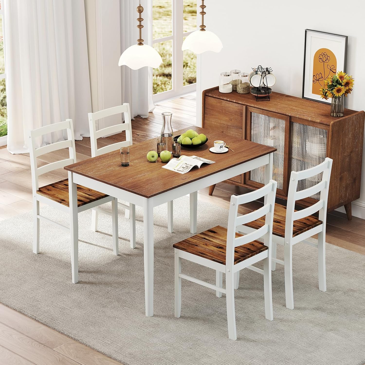 NAFORT Dining Table Set for 4, Solid Wood Kitchen Table and