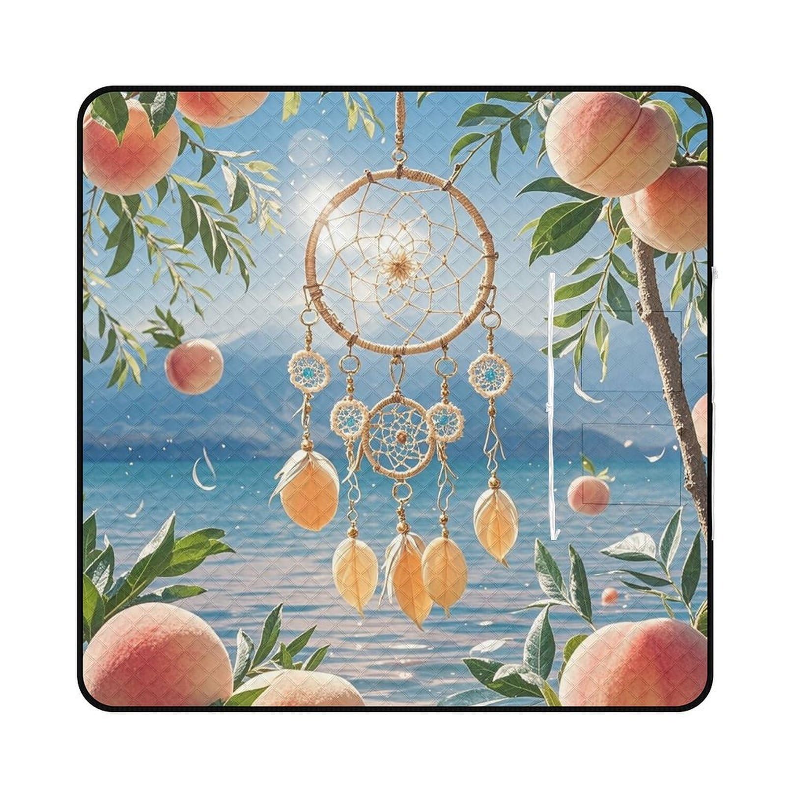 VstaDank Peach Dream Catcher Picnic Mat 200x200cm Extra Large Picnic Blanket with Zipper Waterproof Sandproof Beach Blanket Portable Beach Mat Foldable Camping Blankets for Park Grass Lawn Travel