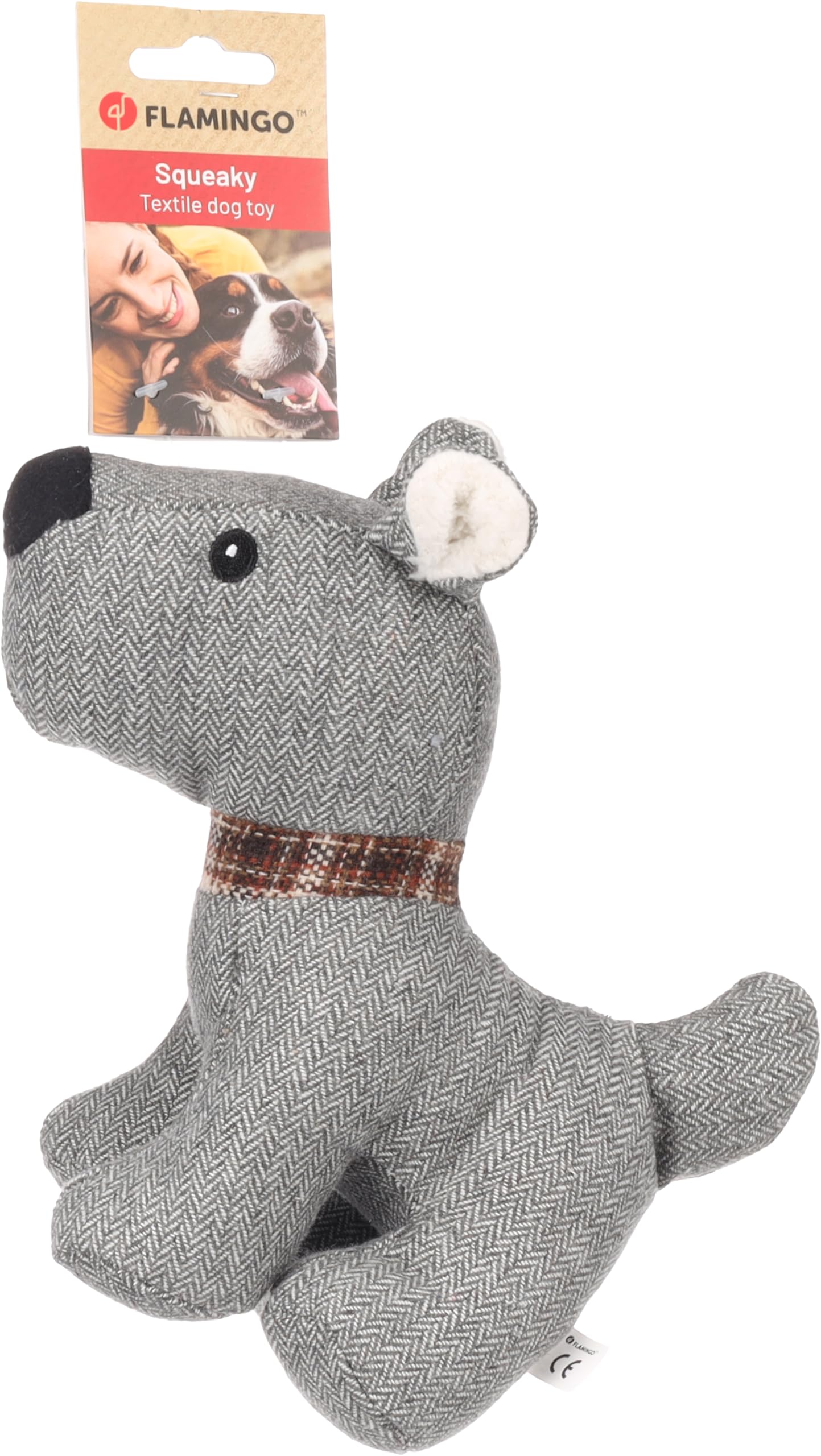 Flamingo Dog Toy in Puppy Shape Britta, Grey, with Squeaker, Ideal for Golden Retriever, Shiba Inu, Maltese, and Jack Russell
