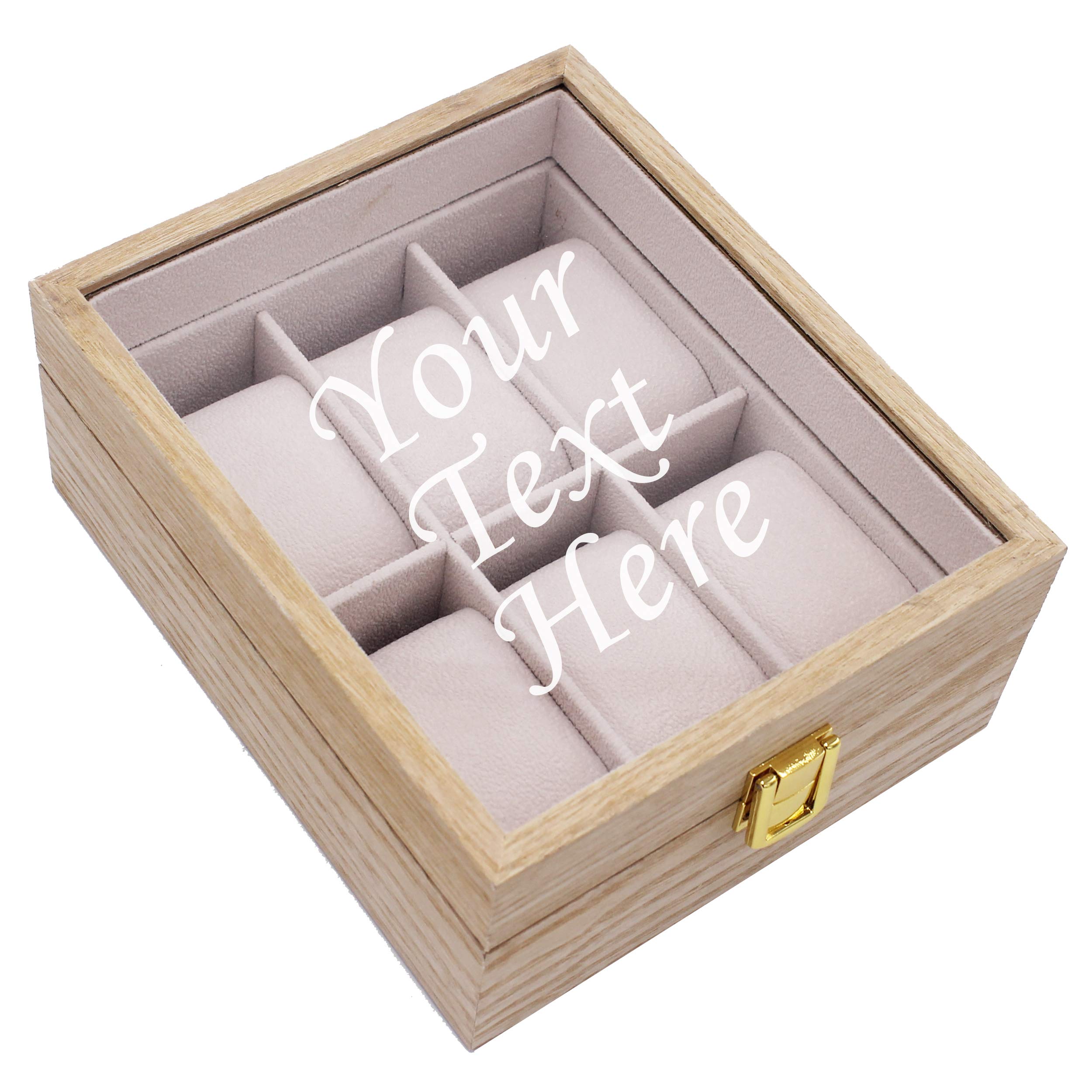 My Personal Memories Personalized 6 Slot Watch Box Glass Top Display Case - Customized with Your Text (Distressed Wood)