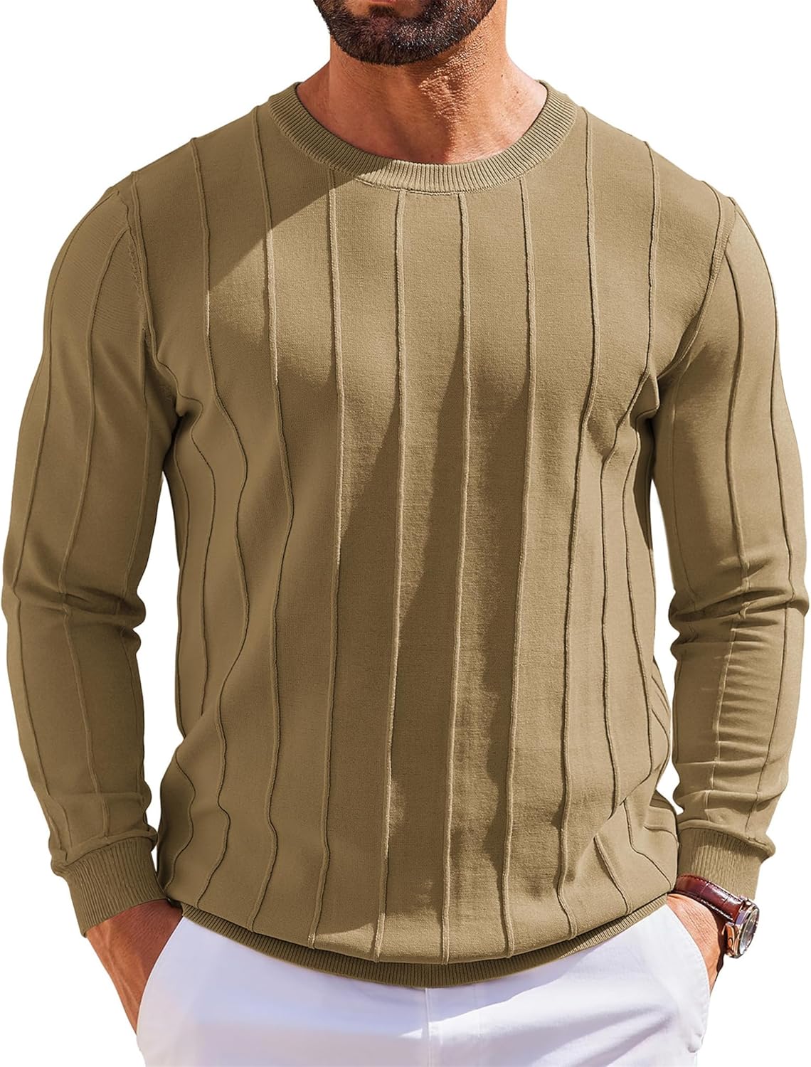 Lexiart Mens Casual Knit Sweater Long Sleeve Crew Neck Thermal Shirts Slim Fit Ribbed Pullover Sweatshirts