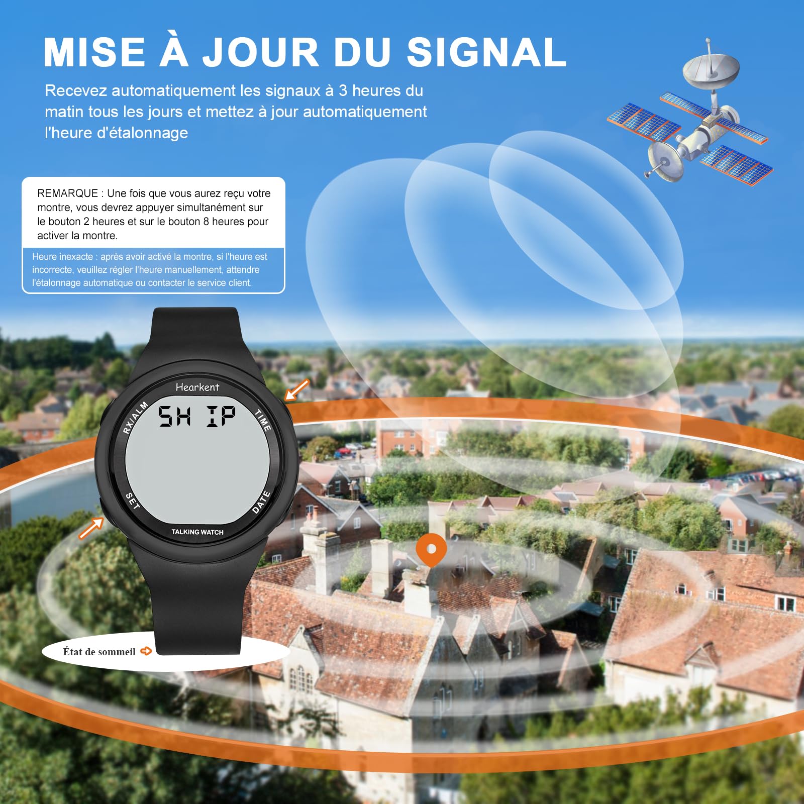 Hearkent Orologio parlante per non vedenti e anziani, orologio vocale francese per ciechi con grande schermo LCD