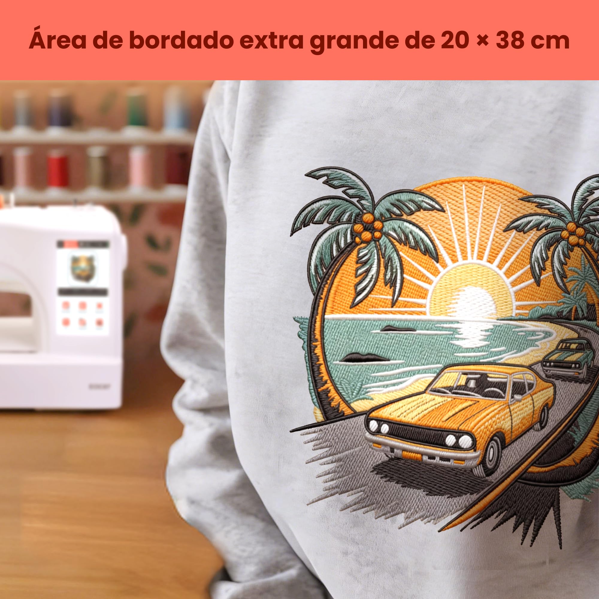 PooLin EOC07 - Máquina de bordar (20 x 38 cm, pantalla táctil HD 7", transferencia Wi-Fi, 200 diseños integrados, 860 pts/min, 4 marcos incluidos