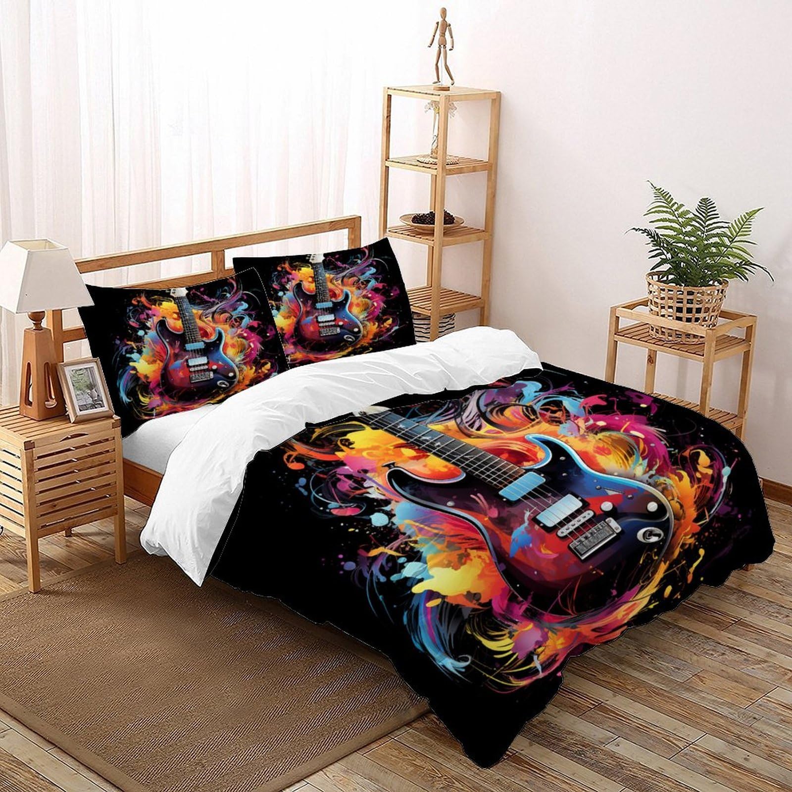 Guitare parure de lit microfibre respirante 200x200cm anti-acariens adulte