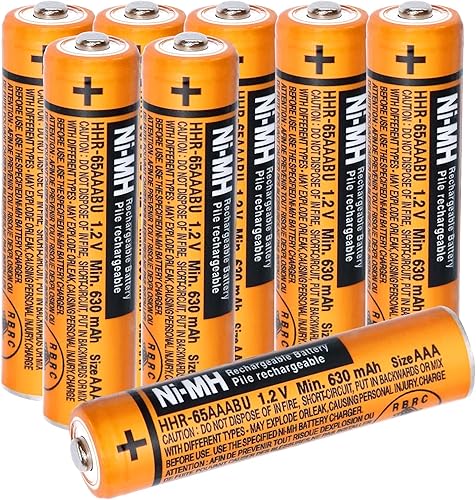 EOCIK Paquete de 8 baterías recargables HHR-65AAABU NI-MH para Panasonic 12V 630mAh AAA para teléfonos inalámbricos