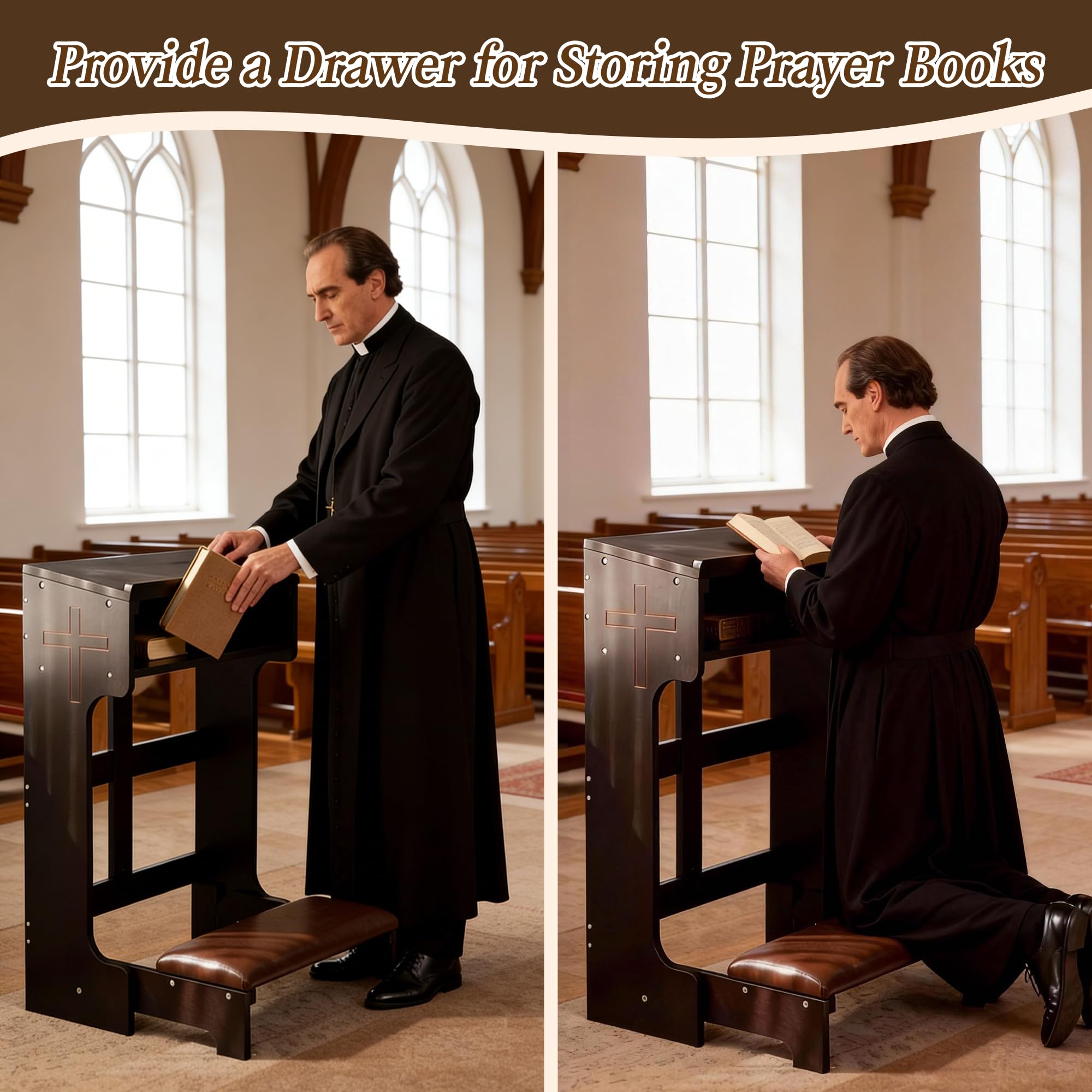 lesolar Panca per preghiera con cassetto, sedia da preghiera chiesa, sgabello tavolo con panca pieghevole, sgabello da preghiera inginocchiatoio da preghiera, regali religiosi per meditazione e