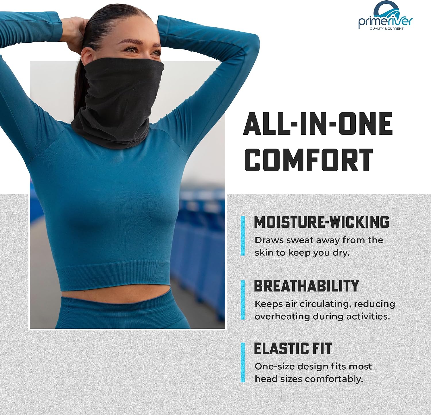 Neck Gaiter, Face Mask & Headband – Multipurpose Band for All-Year Use | One Size Fits All | 5-Pack | PRIMERIVER