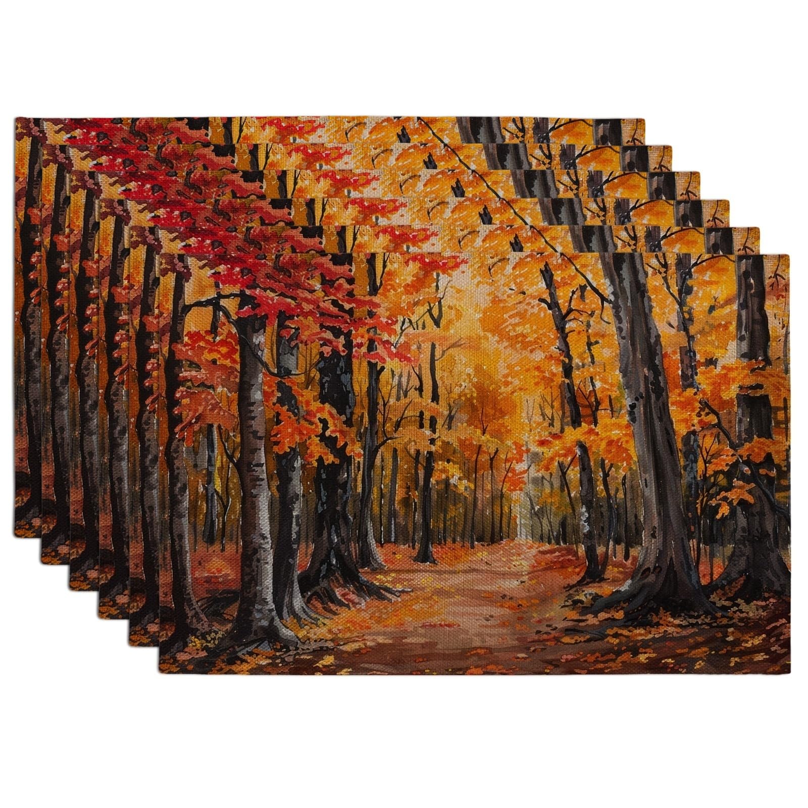 Autumn Leaves Placemats, Orange Rustic Nature Place mats for Dining Table, Non-Slip Washable Indoor Outdoor Gathering Decorative Placemat Set of 6