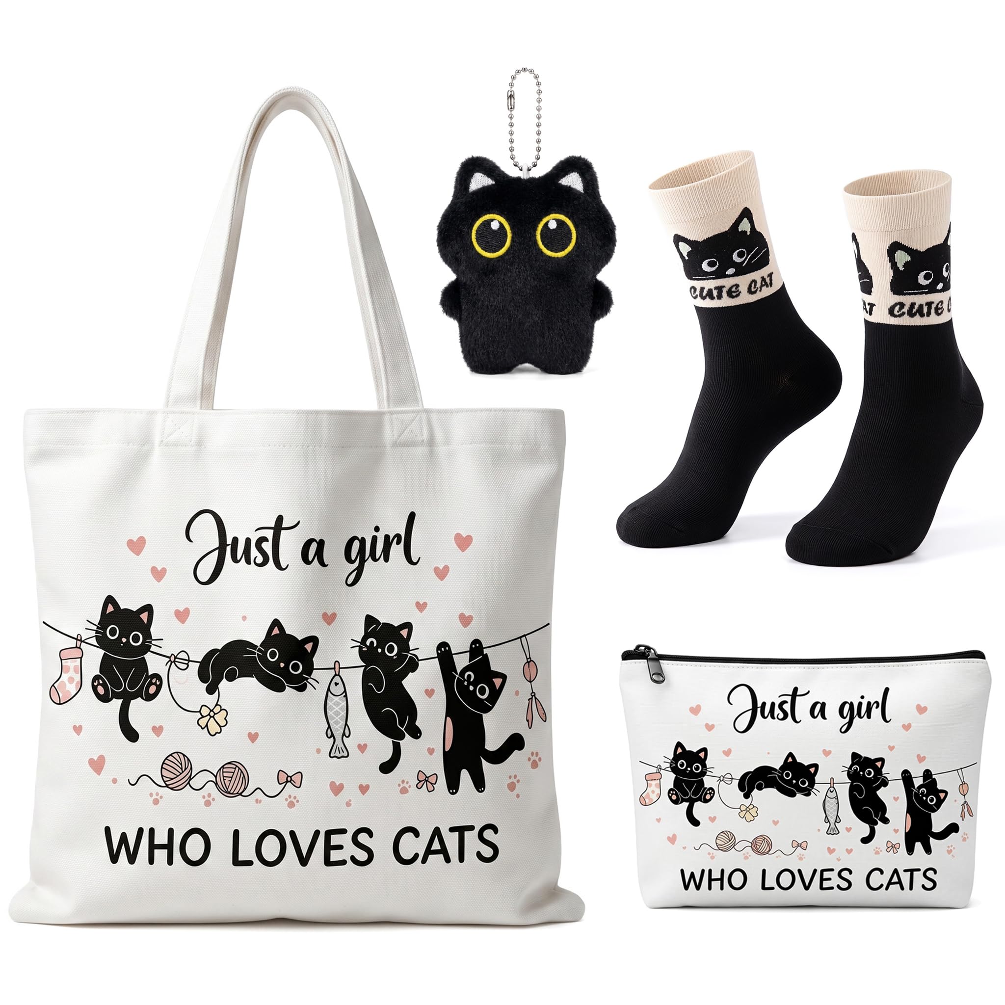 Cat Gifts for Women Girls, Cat Lovers Gifts with Tote Bag Makeup Bag Socks