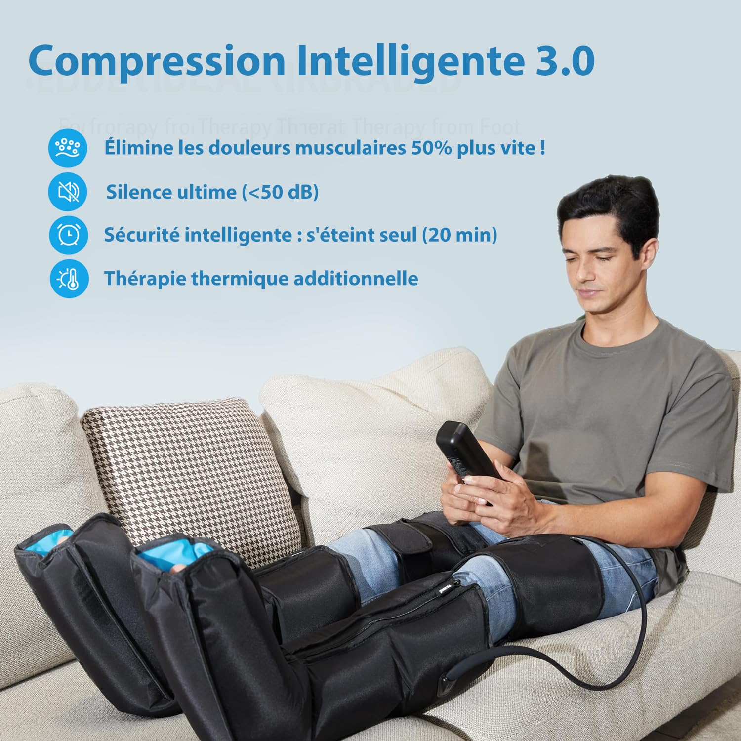 FIT KING Bottes Pressothérapie et Chauffage, Massage des Jambes 3-en-1 avec Compression d'Air, Amélioration de la Circulation et Récupération Musculaire 3 Niveaux de Chaleur, 3 Modes de Massage