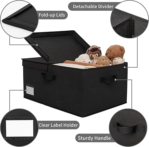 Miniatura 5 de GRANNY SAYS Contenedor de almacenamiento de tela con tapa, organizadores de armario de lino y cestas de almacenamiento, caja de almacenamiento