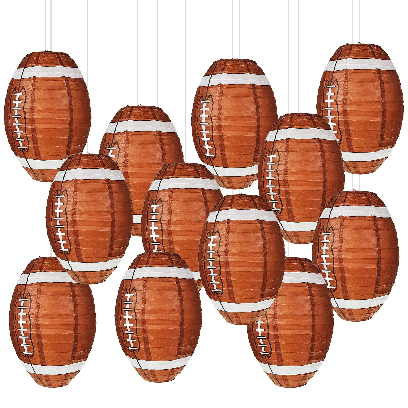 Photo 1 of 12 Inches Football Paper Lanterns Football Hanging Decoration Sports Ball Lantern for Birthday Baby Shower Sports Party Supply (24 Pieces)