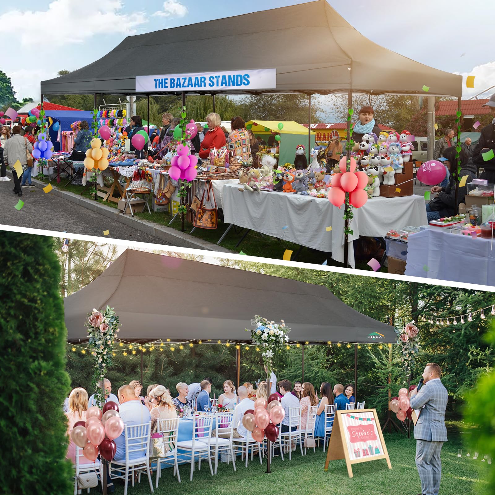 COBIZI 10x30 feet Pop Up Canopy Tent Heavy Duty with 8 Removable Sidewalls, Commercial Portable Tents for Parties Ez Up Canopy All-Weather Windproof & Waterproof and UPF 80+ Wedding Tent Sun Shelter