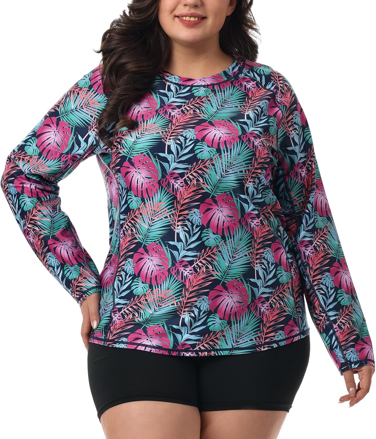 HODOSPORTS Women's Plus Size Rash Guard UPF 50+ Swim Shirt Sun Protection Swimsuit Top Long Sleeve 1X-6X - Image 2