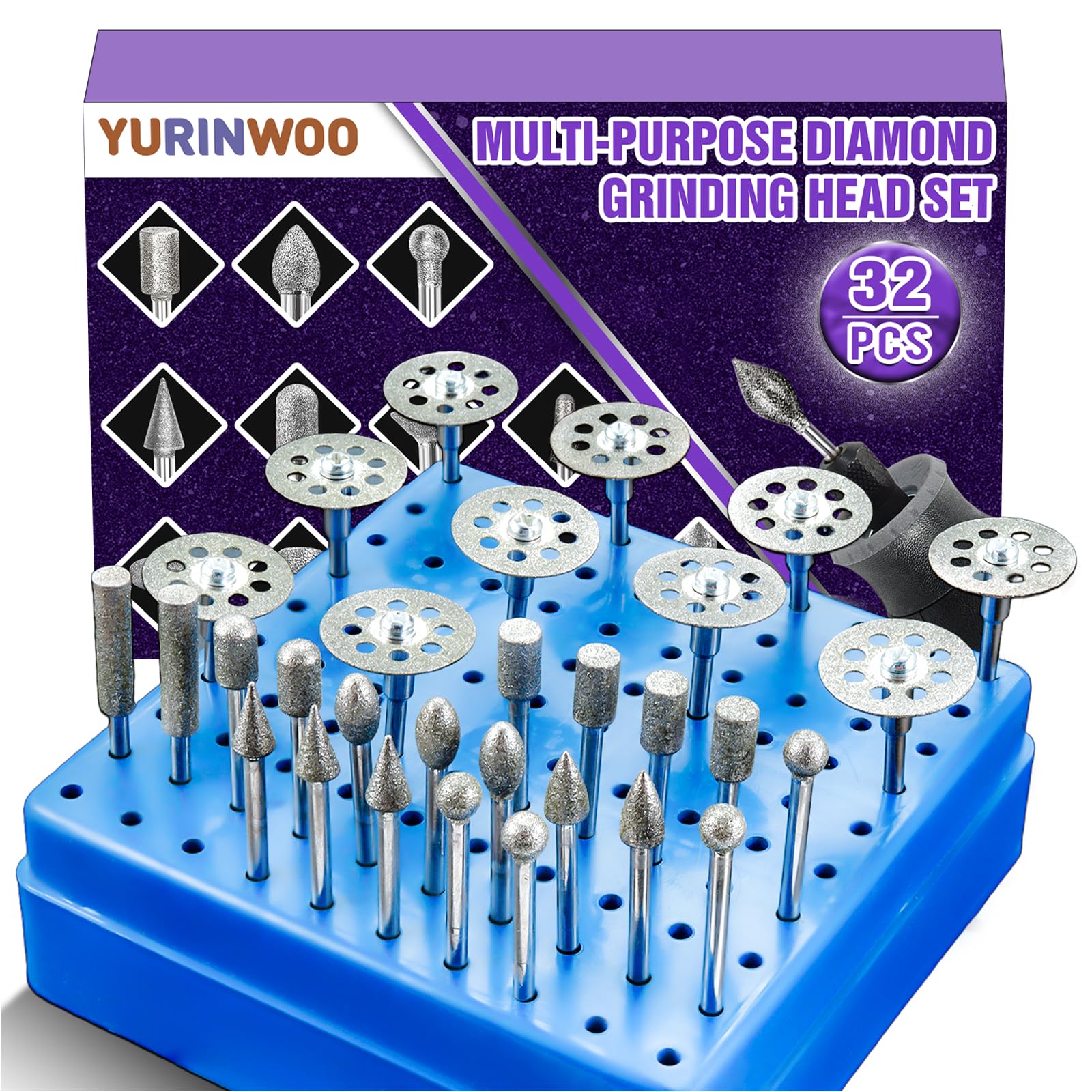 120Grit Diamond Grinding Bit Set for Dremel, Rotary Tool Grinding Cutting Wheel 1/8” Shank for Stone Glass Tile Jewelry Engraving Rock Etching Carving