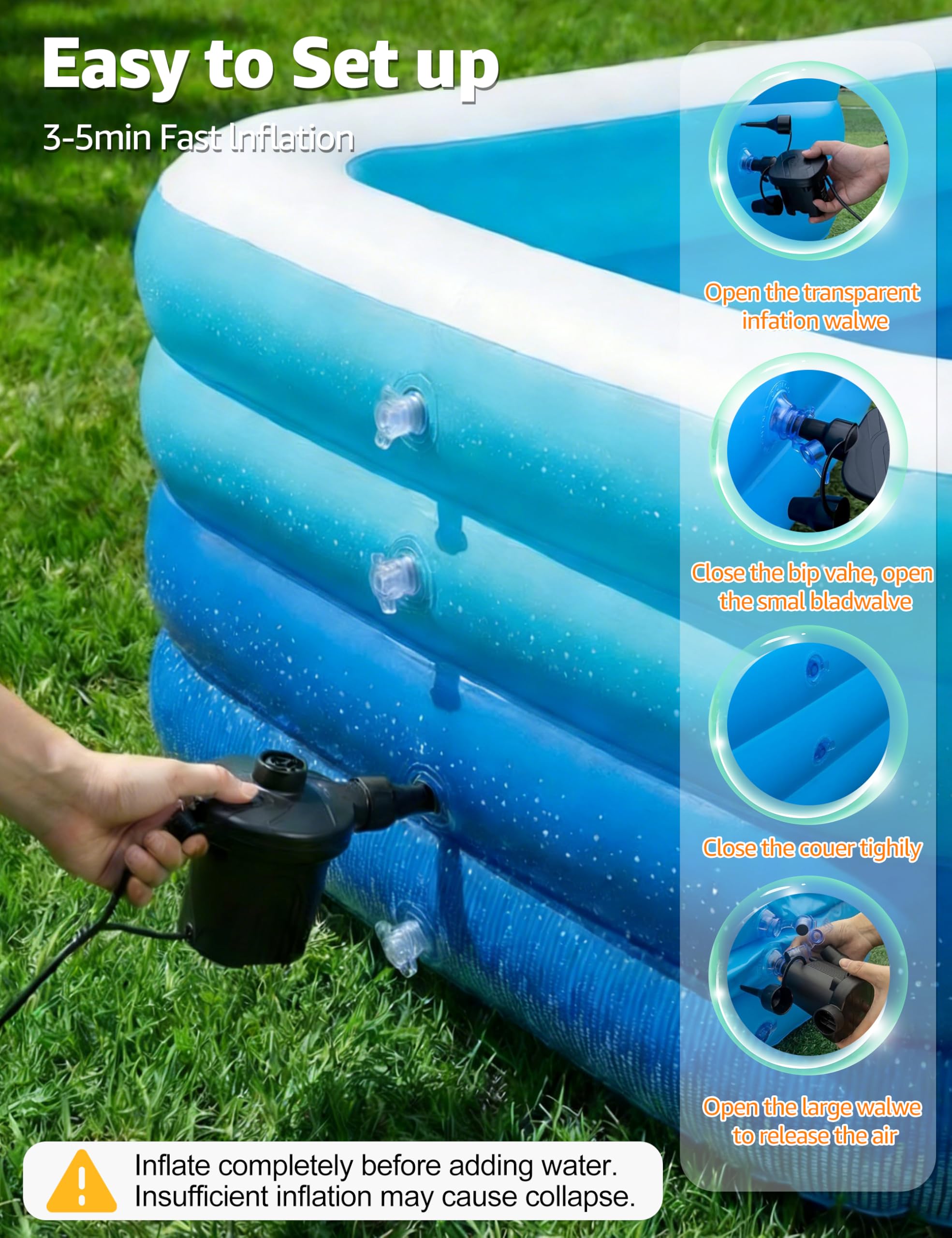 Piscina gonfiabile per adulti, 304,8 x 172,7 x 68,6 cm, a 4 strati, ispessita, per famiglia, per cortile, giardino, estate, feste acquatiche all'aperto, blu