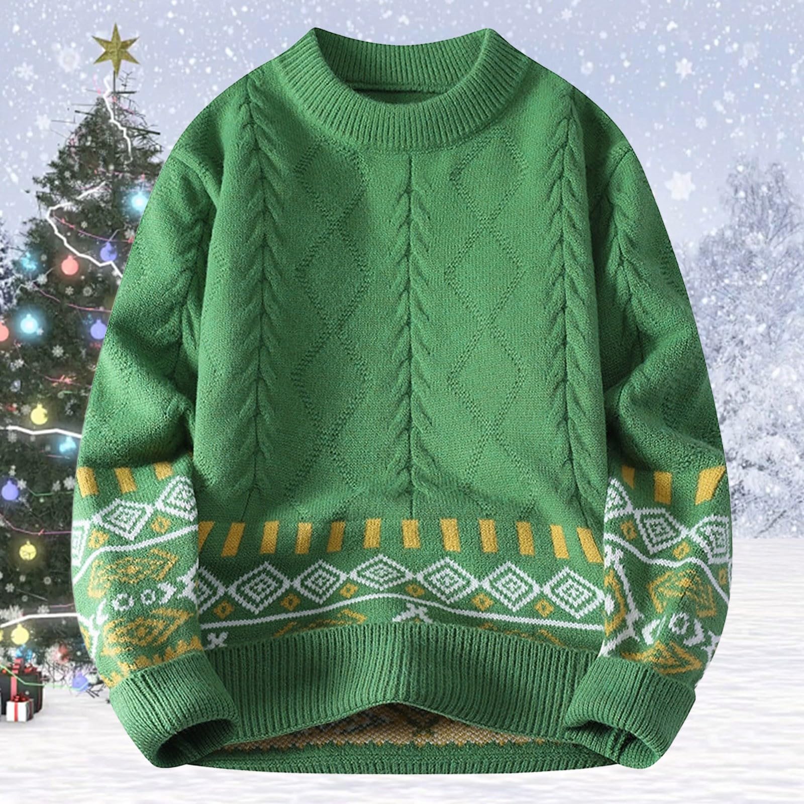 Generisch Maglione da uomo con scollo rotondo, a maniche lunghe, maglione di grandi dimensioni, alla moda, casual, caldo, comodo, per il tempo libero, caldo, caldo, abbigliamento natalizio